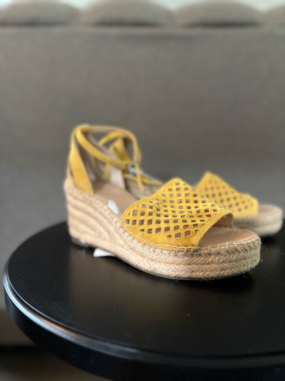 Franco Sarto Yellow Laser-Cut Espadrille Wedge Sandals